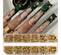12 grille/boîte 3D or argent demi-rondes perles en acier breloques pour ongles 2-8MM Flatback perle Caviar boule ongles strass Y2k ongles Rivets # NO.8