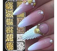 12 grilles 3D or océan Rivet breloques pour ongles mixte hippocampe/étoile de mer/perle de conque/Mini perles de Caviar/strass décoration de bijoux pour ongles round beads 12grids