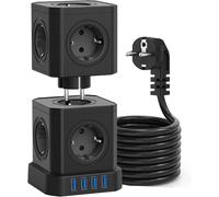 12-in-1 Prise Cube avec USBMultiprise Amovible avec InterrupteurMultiprise en Deux Parties Protection Contre Les surtensions, Powercube 2M câble pour Bureau, Maison, Noir