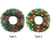 12 Inch Christmas Wreath With Pine Cones Red Fruit Merry Christmas Hanging Garland Artificial Wreath for Front Door Wall Party Decoration (Couronne de Noël avec pommes de pin et fruits rouges)