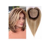 12 inch Clip in Human Hair Toppers，5"x5.5"Large Coverage for Women with ThinningHair Hair Extensions Pièces Wigs(With Bangs,Ombre Honey Brown)