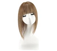 12 Inch Human Hair Topper with Bangs for Women ThinningHair,Lace Base with 3 Non-Slip Clips Big Size 5" x 5.5" Effet naturel et Volumineux(Ash Brwon)