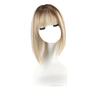 12 Inch Human Hair Topper with Bangs for Women ThinningHair,Lace Base with 3 Non-Slip Clips Big Size 5" x 5.5" pour Femme Charmant(Brown with Blonde)