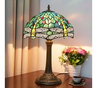 12 inch Lamp Stained Glass Dragonfly Table Lamp Bedside Reading Desk Light Green Night Lamp, Antique Art Craft Gifts Lover Kid Living Room Bedroom Study Bookcase,A3