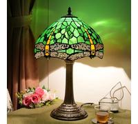 12 inch Lamp Stained Glass Dragonfly Table Lamp Bedside Reading Desk Light Green Night Lamp, Antique Art Craft Gifts Lover Kid Living Room Bedroom Study Bookcase,A1