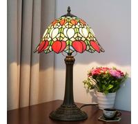 12 inch Lamp Stained Glass Table Lamp Bedside Reading Desk Light Flower Baroque Night Lamp Antique Art Craft Gifts Lover Kid Living Room Bedroom Study,Peach