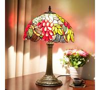 12 inch Lamp Vintage Dragonfly Table Lamp Stained Glass Bedside Reading Desk Light Grape Rose Night Lamp Antique Art Craft Gifts Lover Kid Living Room Bedroom Study,Grape