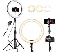 12 Inch Ring Light with Tripod 64 Inch LED Ring Light with 10 Brightness 3 Lighting Modes, Tripod Smartphone Selfie LED Ring Light for Make-up, Photography, YouTube and Video Selfie