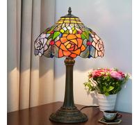 12 inch Rose Table Lamp Lamp Stained Glass Bedside Reading Desk Light Vintage Night Lamp Antique Art Craft Gifts Lover Kid Living Room Bedroom Study,A