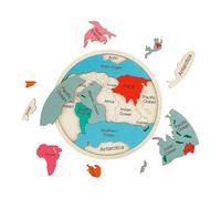 12 inch Round Wooden World Map Interactive Jigsaw Puzzle, World Map Puzzle with Continents & Oceans | for Kids Children Boys Girls Preschool Kindergarten Home