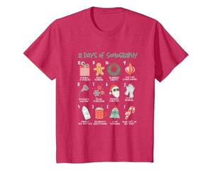 12 Jours d'échographie | Échographe de Noël | Technologie d'échographie T-Shirt, Enfant, Rouge Chiné, 8 Ans