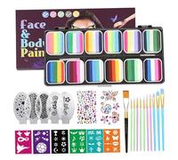 12 Kit de maquillage de peinture pour le visage à gâteau divisé avec pochoirs Brousser les autocollants, arc-en-ciel non toxique peinture de corps pour enfants pour enfants, Halloween, Carnaval