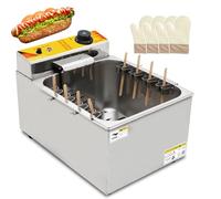 伟 祥 12 L Corn Dog Fryer, Cheese Hot Dog Sticks Frying Machine with 8 Detachable Hooks, Adjustable Temperature Cheese Hot Dog Sausage Grill Stove Sticks Fryer, Stainless Steel, Easy to Clean