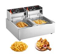 VEVOR Friteuse Électrique Commerciale 2 Cuves de 12 L 2500 W Friteuse à Huile en Inox avec 2 Paniers à Frire Couvercles Température Réglable 50-200