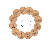 (12 landmark building) 12pc Thick Corkboard Coasters Nonslip Front Durable Cup Mats Functional Cork Drink Pad for Coffee Mugs