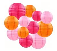 12 Lanternes en Papier Orange,Rose et Poudre Rondes à Suspendre | Parfaite Lanterne Papier pour Fête Prénuptiale Mariages Fête Rustique Anniversaire Graduation Jardins Fêtes