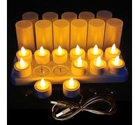 12 LED bougies rechargeables,Qsportpeak bougie sans flamme, Électrique LED Flamme Vacillante avec Station de Charge Décoration pour Noël Anniversaire Mariage Dîner Votive Table Café Bar (Jaune)