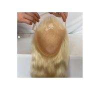 12” Long Human Hair Men’s Toupee 10”x8” Base Size 130 Density Hair Replacement System for Men Straight Hair Herren Perücken(Blonde)