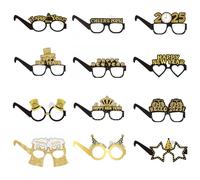 12 lunettes de bonne année, 2025 montures de lunettes en papier, bénédiction de la photo de la nouvelle année, cadeaux de fête et décoration de la nouvelle année, fournitures de fête de célébration.
