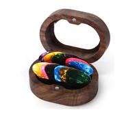 12 Mediator de Haute Qualité en Celluloïd - 3 Tailles avec Support en Noyer pour Guitare Électrique, Acoustique, Ukulélé, Basse