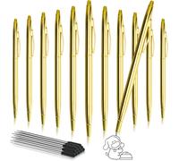 12 Metal Ballpoint Pens, 1 Mm Pack Of Black, Gold Thin Ballpoint Pen With 12 Black Ink Fillers, Twisted Ballpoint Pen For Business Office Student Teacher