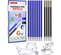 12 Mines De Rechange Effaçables (8× Bleu + 4× Noir) ¿ Compatibles Avec Legami - Mines 0,7mm À Encre Thermo-Effaçable Pour Stylos Effaçables - Idéal Pour École & Bureau
