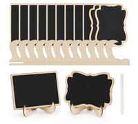 12 mini ardoises avec support en bois, tableau noir pour étiquettes buffet prix mariage, set complet avec 24 pieds et marqueur craie, réutilisable pour enseigne boulangerie