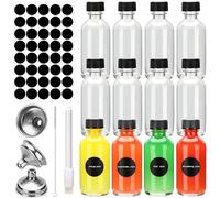 12 Mini Bouteille Verre 60ml, Bouteilles Miniatures Réutilisables avec Bouchons Noirs et Entonnoir, Petite Bouteille en Verre Vide, Mignonette Vide Pour Huiles Essentielles, Shots de Gingembre et Plus