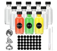 12 Mini Bouteille Verre 60ml, Bouteilles Miniatures Réutilisables avec Bouchons Noirs et Entonnoir, Petite Bouteille en Verre Vide, Mignonette Vide Pour Huiles Essentielles, Shots de Gingembre et Plus
