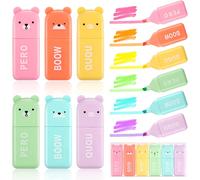 12 Mini Stylos Surligneurs, 6 Couleurs Marqueurs À Surligner, Surligneurs En Forme De Ours Pour Mettre En Évidence Un Journal Intime Ou Un Carnet À L'école, Au Bureau