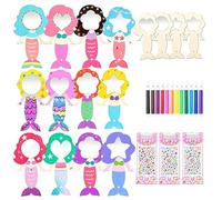 12 Miroirs Sirene Bois A Peindre Kit Bricolage 4 Formes Aquarelle | Activite manuelle, cadeau anniversaire jeux, creatif peinture, loisirs creatifs fille arts