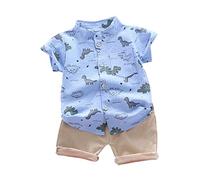 12 mois d'été mince dessin animé dinosaure short manches courtes ensemble deux pièces bébé grenouillère ensemble nouveau-né, bleu ciel, 18-24 mois