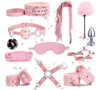 12 Morceaux Cuir Multifonctionnel Ensemble D'EntraîNement, BâTon De Plume, Corde De Nylon, Masque D'œIl De Sommeil, Chambre Portable Ensemble D'Accessoires D'EntraîNement-D-4 (Rose)
