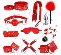 12 Morceaux Cuir Multifonctionnel Ensemble D'EntraîNement, BâTon De Plume, Corde De Nylon, Masque D'œIl De Sommeil, Chambre Portable Ensemble D'Accessoires D'EntraîNement-D-4 (Rouge)