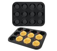 12 Moule à Muffins Mini Moules à Muffins en Acier Carbone Antiadhésif Rond Moules à Muffins Crispy Bake Moule Moule Cupcake Moules à Cupcakes et Muffins Moule a Cupcake 35×26×3 cm, 2pcs (Noir)