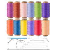 12 Multicolor Round Waxed Thread, 0.45mm Thin and Stiff Wax Strings, 110 Yards/Spool, Polyester Waxed Cord for Fine Leather Sewing, Binding, Crafting, Bracelets and Micro-Macrame Jewelry Making