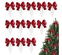 12 Nœuds de Noël en Satin avec Perles et Pendentifs pour Décoration Sapin