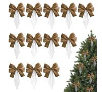 12 Nœuds de Noël en Satin avec Perles et Pendentifs pour Décoration Sapin | Lot 12 Nœuds Satin Perles. Design Festif Élégant, Polyester Résistant, Installation Facile Sans Fardeau