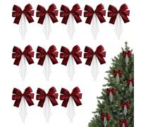 12 Nœuds de Noël en Satin avec Perles et Pendentifs pour Décoration Sapin | Lot 12 Nœuds Satin Perles. Design Festif Élégant, Polyester Résistant, Installation Facile Sans Fardeau