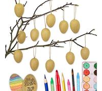 12 oeufs de Pâques bruns en papier mâché | Décoration de Pâques classique pour les branches et les arrangements de Pâques | Oeufs à peindre et à écrire 4x6 cm | Pâques