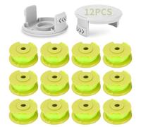 12 Pack Bobine Fil Coupe Bordure remplacements pour Ryobi One+,Ø2mm & 3.4m bobine,ligne de bobine coupe AC80RL3/AC14HCA remplacement et capuchon de protection(12 Bobine Fil Coupe Bordure,2 Couvercle)