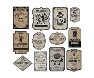 12 Pack Halloween Wine Bottle Labels Peel and Stick Party Decor Stickers | Pack of 12 festive Halloween wine bottle labels. Easy to peel and apply without Rèsidue for party decor, favors & Ģifts.