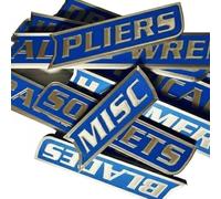 12 Pack of Magnetic Toolbox Labels, magnetic tool box labels, for Tool Organization - 3D Printed Personalized Magnets, for Steel Toolboxes, Carts, Drawers, and Cabinets, Reusable Tags (Blue)