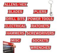 12 Pack of Magnetic Toolbox Labels, Reusable Tool Box Drawer Tags for Easy Organization, Adhesive Utility Cabinet Tags, for Steel Toolboxes, Carts, Drawers, and Cabinets (Red)