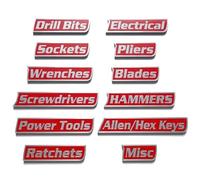 12 Pack Premium Magnetic Toolbox Labels - Durable Reusable Magnet Tags, Professional Tool Organization for Tool Chest, Drawers & Workshop Storage (Red)