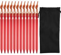 12 Pack Red Lightweight Tent Pegs Aluminum Alloy Y Shape Tent Pegs With Reflective Carry Bag,Triangle Sand Pegs For Hiking Travel