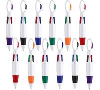 12 Pack Retractable Ballpoint Pens 4 In 1 Multicolor With Key Ring Top Loop For Office School Party Student Gifts (12 Pcs)