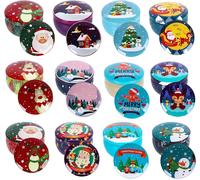 12 Pack Small Tin Jars For Christmas Candle Making,Round Empty Metal Jars With Lids For Dry Storage,Spices,Candy,Party Favors,Weddings And