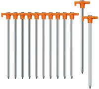 12 Pack Tent Pegs With Storage Bag, 7"" Heavy Duty Metal Rustproof Ground Stakes For Camping, Garden, Hiking (Orange)