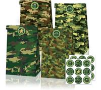 12 Packs De Sacs De Fête En Camouflage, Sacs Cadeaux Avec Autocollants Sur Le Thème Du Camouflage, Accessoires De Fête En Camouflage, Sacs De Bonbons Pour Enfants Au Design Camouflage